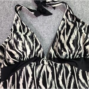 Black White Zebra Print Halter Tankini Top Women's Size L Swim